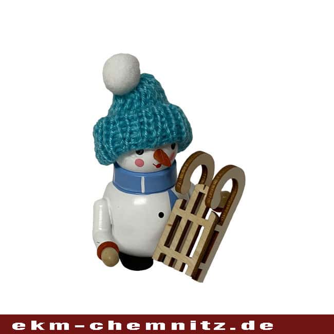 Schneemann-drechselfigur-mit-muetze-oskar-mit-schlitten-claudia-lorenz