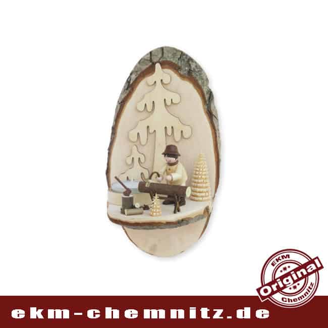 Baumscheibe Teelichthalter hängend - Forstarbeiter Eine rustikale Wanddekoration mit einem Teelicht, der Forstarbeiter auf der hängenden Baumscheibe. Eine schöne ganzjahres Dekoration.