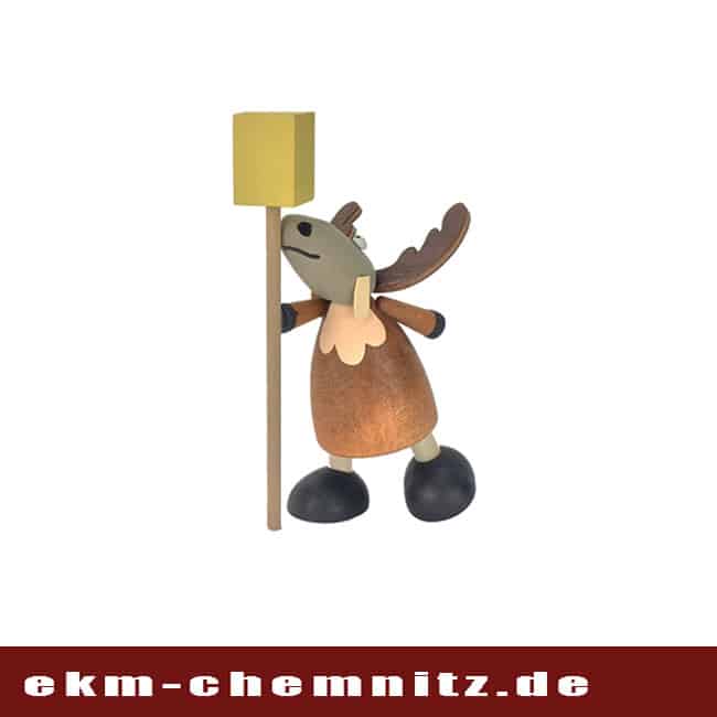 Drechselfigur - Elch Hicks Die Sammelfigur Elch Hicks scheint zu tief ins Glas geschaut zu haben. Eine lustige Drechselfigur zum Sammeln und Verschenken.