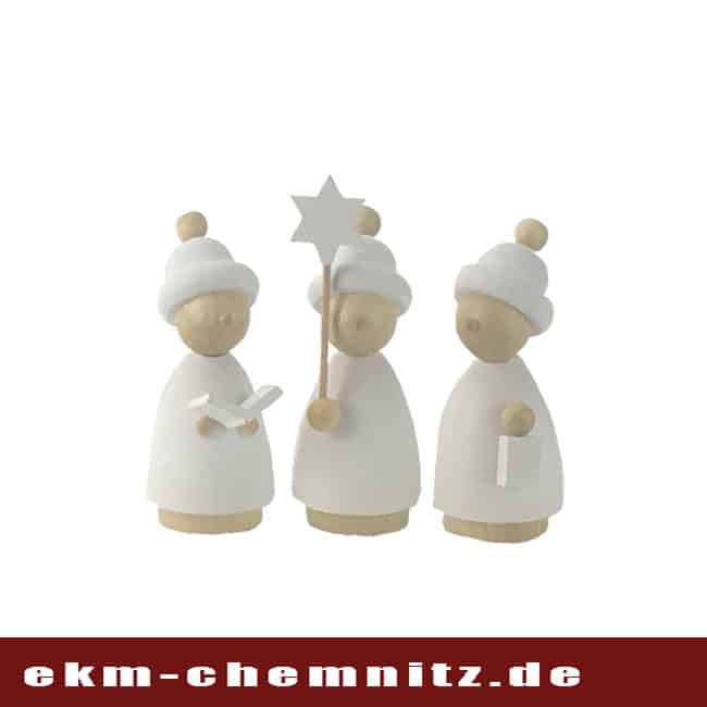 Drechselfigur - Kurrendefiguren weiß Das 3er Set, Kurrendesänger weiß lasiert, mit klaren Linien.