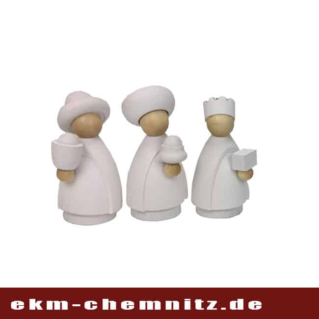 Drechselfigur - Heilige 3 Könige klein weiß Die Heiligen drei Könige dürfen bei dem Krippenspiel nicht fehlen. Als moderne Drechselfiguren in klein natur/weiß sind sie tolle Sammelfiguren.