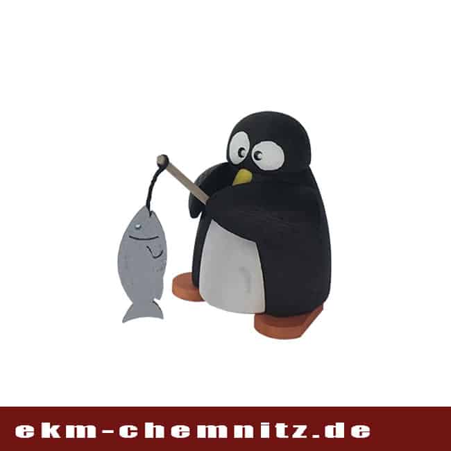 Drechselfigur - Pinguin fisherman Zu den Drechselfiguren der Gruppe Pinguine gehört auch der Pinguin Fisherman. Einer muss sich ja ums Essen kümmern.