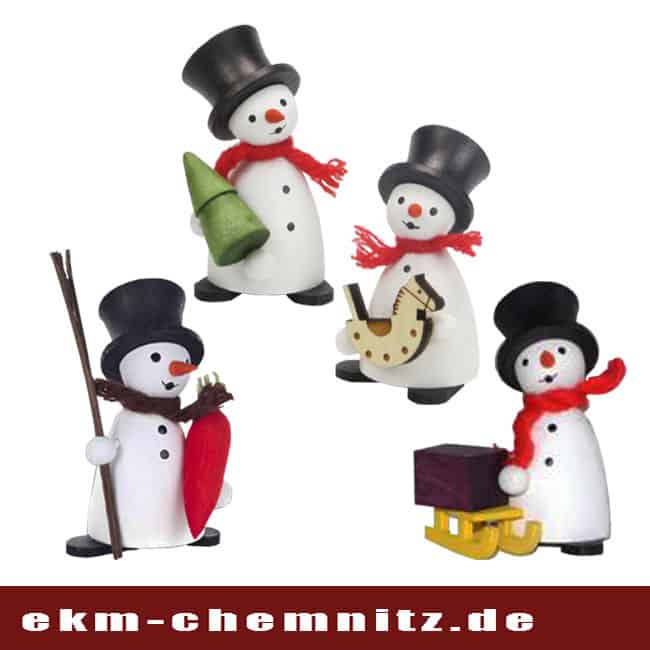 Sammel- und Drechselfiguren Schneemänner Lustige kleine Drechselfiguren als Schneemänner der Firma Hennig in Deutschneudorf.