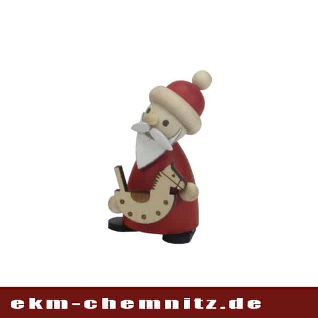 Drechselfigur - Weihnachtsmann mit Schaukelpferd Freude beim dekorieren und sammeln bringt für groß und klein die Drechselfigur des Weihnachtsmann mit Schaukelpferd. Eine tolle Sammelfigur für jedes weihnachtliche zu Hause.