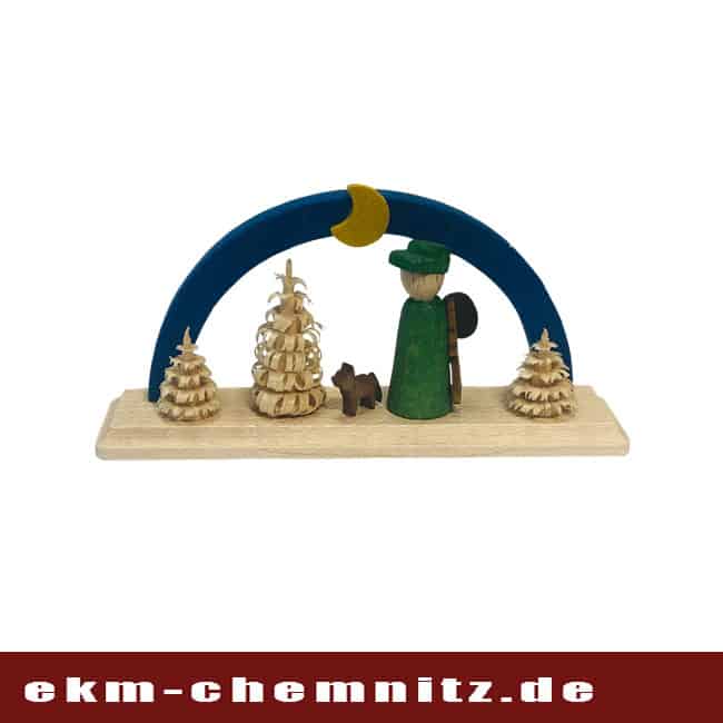 Miniatur Schwibbogen Jäger blau Ein Jäger in Miniatur steht auf diesem kleinen Bogen in Blau