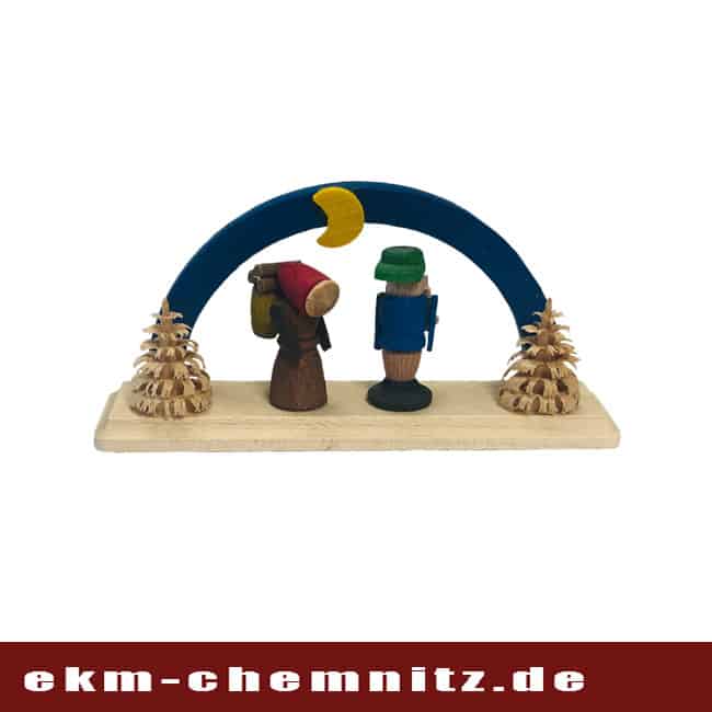 Miniatur Schwibbogen Waldleute blau Diese Miniatur Waldleute auf einem kleinen blauen Bogen.