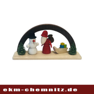 Der braune Bogen mit Weihnachtsmann ist eine erzgebirgische Miniatur.